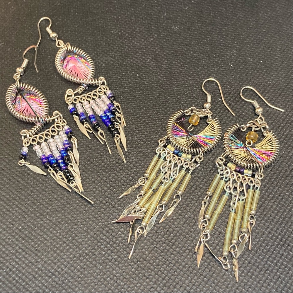 Southwest Style Colorful Dreamcatcher Dangle Pierced Earrings 2 Pair